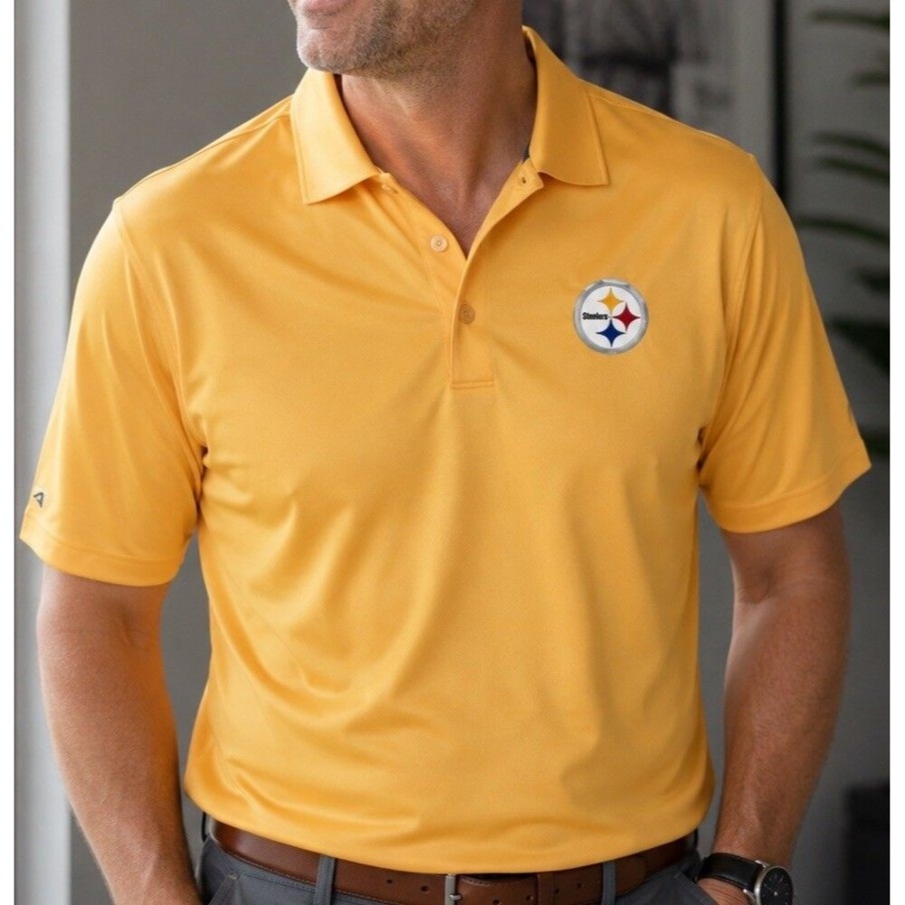 Pittsburgh Steelers Men's Polo Golf Shirt Medium Yellow Antigua